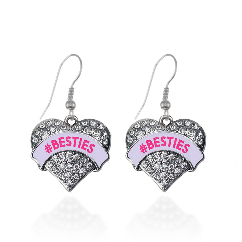 Silver #BESTIES Purple Candy Pave Heart Charm Dangle Earrings