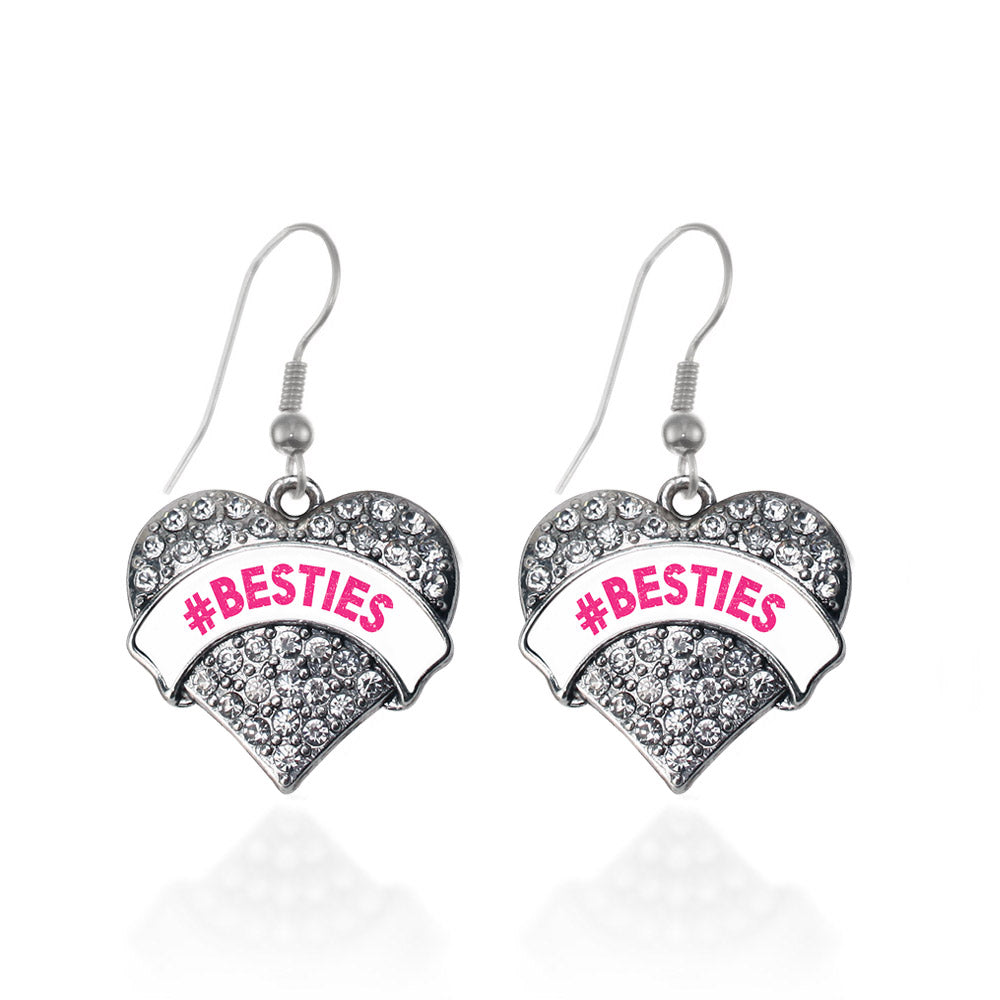 Silver #BESTIES White Candy Pave Heart Charm Dangle Earrings