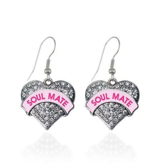 Silver Soul Mate Pink Candy Pave Heart Charm Dangle Earrings
