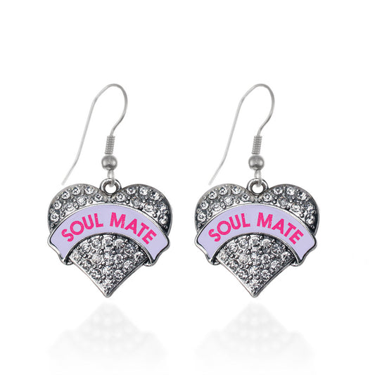 Silver Soul Mate Purple Candy Pave Heart Charm Dangle Earrings