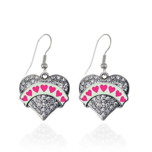 Silver Green Candy Pave Heart Pave Heart Charm Dangle Earrings