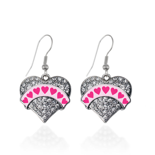 Silver Pink Candy Pave Heart Pave Heart Charm Dangle Earrings