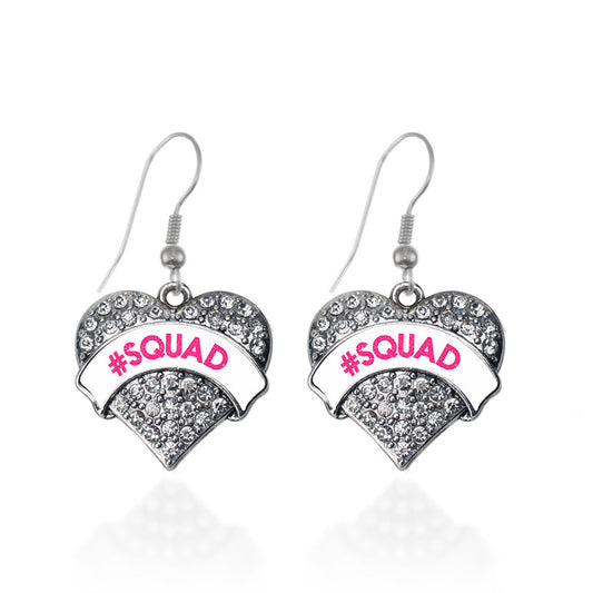 Silver #SQUAD White Candy Pave Heart Charm Dangle Earrings