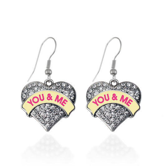 Silver You & Me Yellow Candy Pave Heart Charm Dangle Earrings