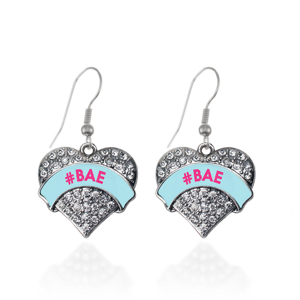 Silver #BAE Teal Candy Pave Heart Charm Dangle Earrings
