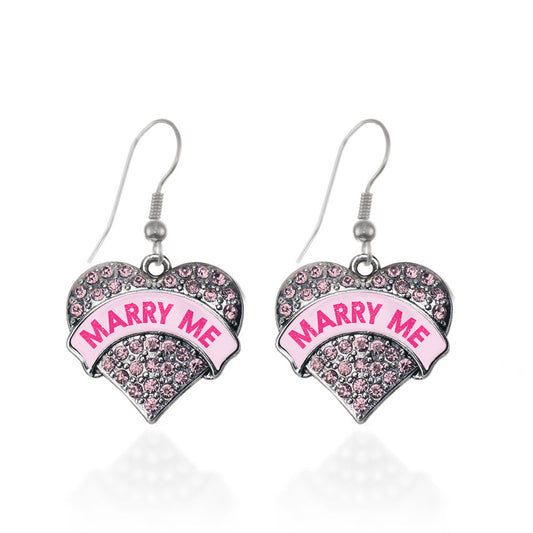 Silver Marry Me Candy Pink Pink Pave Heart Charm Dangle Earrings
