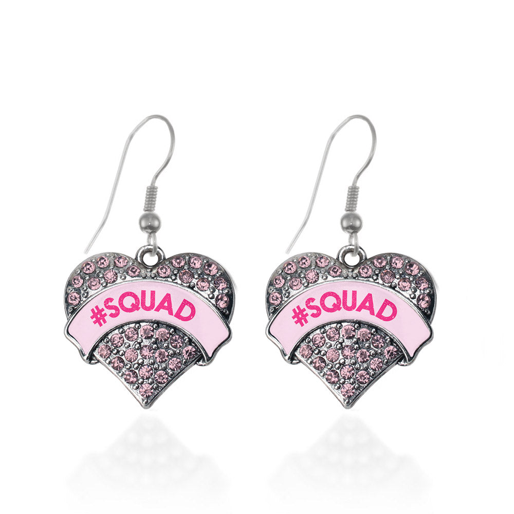 Silver #SQUAD Candy Pink Pink Pave Heart Charm Dangle Earrings