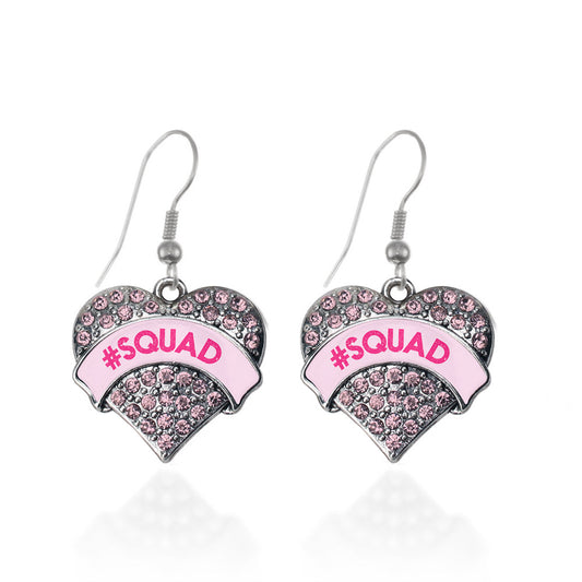 Silver #SQUAD Candy Pink Pink Pave Heart Charm Dangle Earrings
