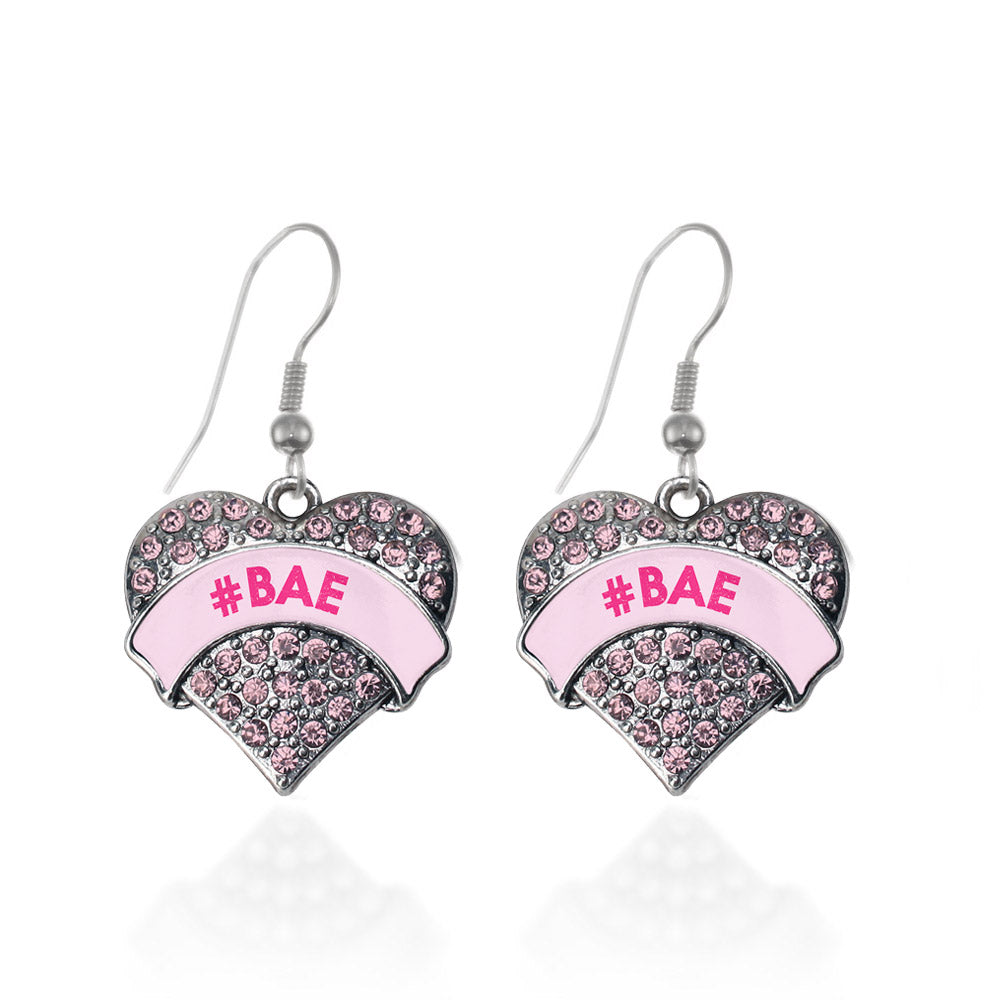 Silver #BAE Candy Pink Pink Pave Heart Charm Dangle Earrings