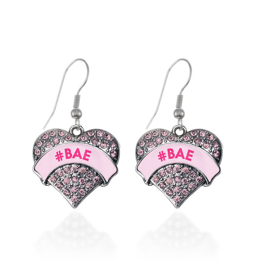 Silver #BAE Candy Pink Pink Pave Heart Charm Dangle Earrings