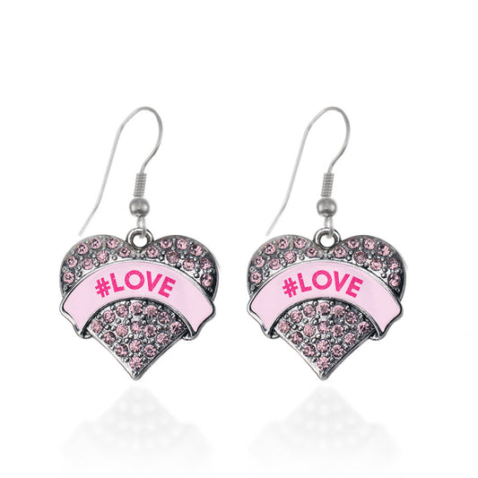 Silver #LOVE Candy Pink Pink Pave Heart Charm Dangle Earrings