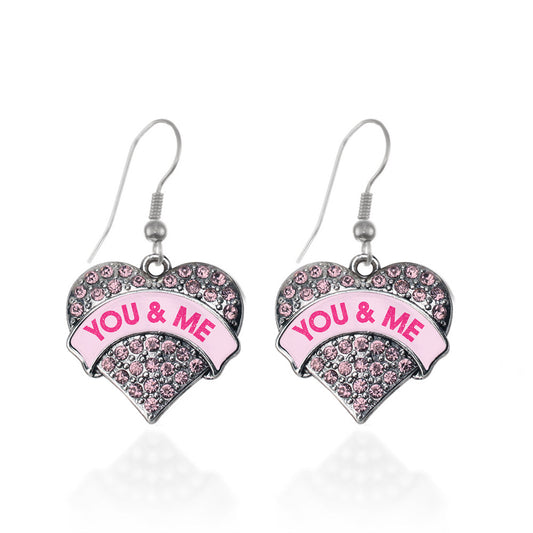 Silver You & Me Candy Pink Pink Pave Heart Charm Dangle Earrings