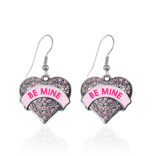 Silver Be Mine Candy Pink Pink Pave Heart Charm Dangle Earrings