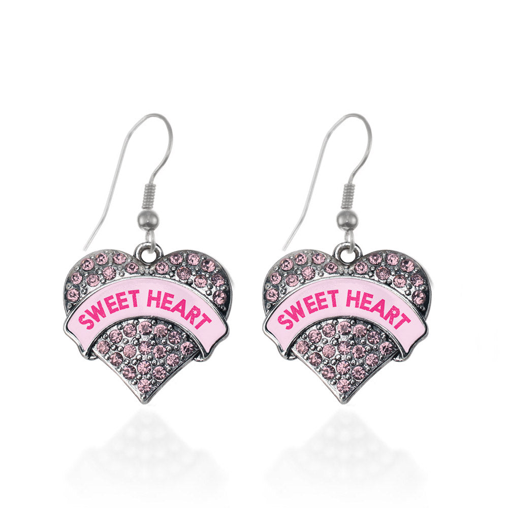 Silver Sweet Heart Candy Pink Pink Pave Heart Charm Dangle Earrings