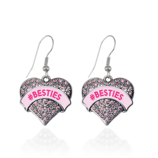 Silver #BESTIES Candy Pink Pink Pave Heart Charm Dangle Earrings