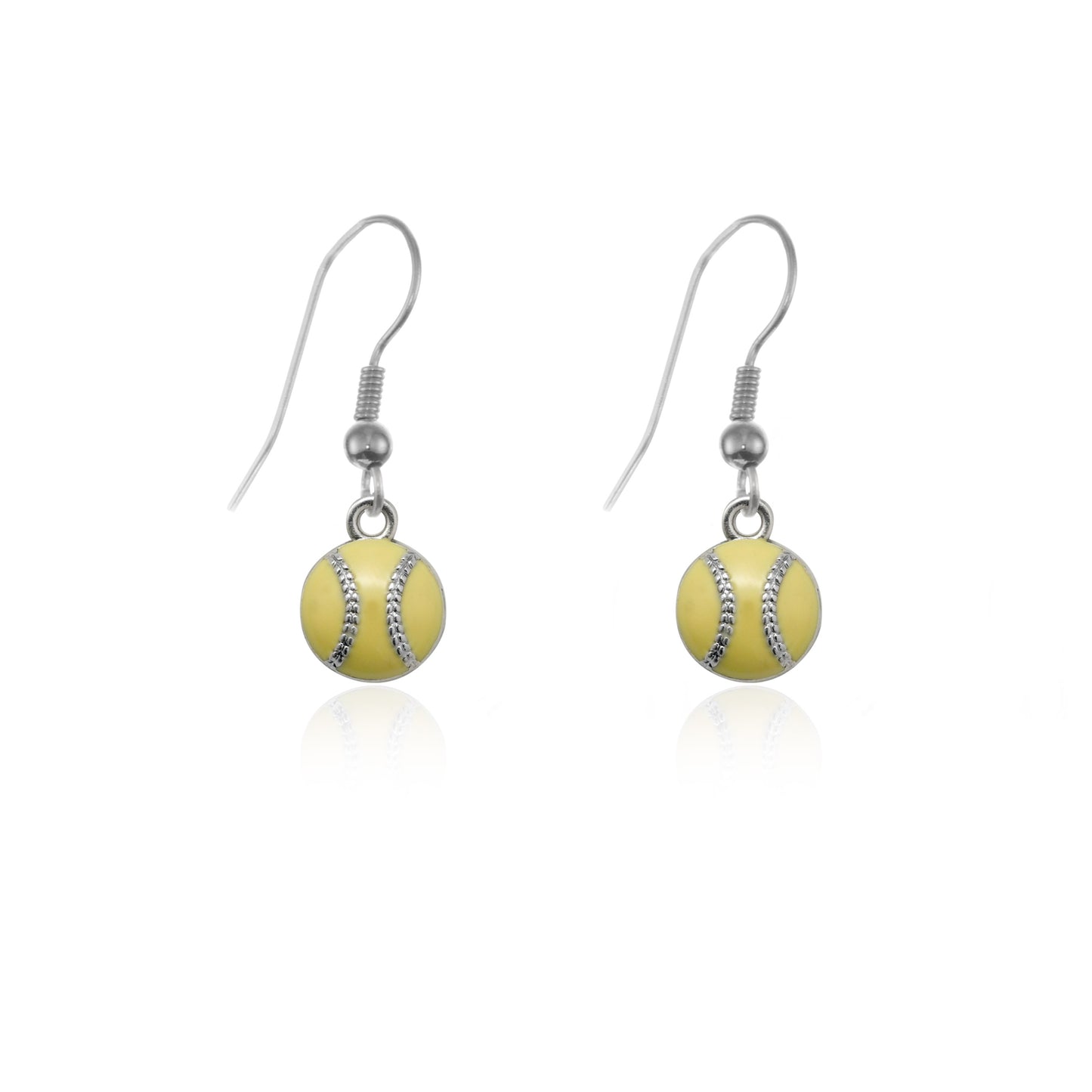 Silver Petite Softball Charm Dangle Earrings