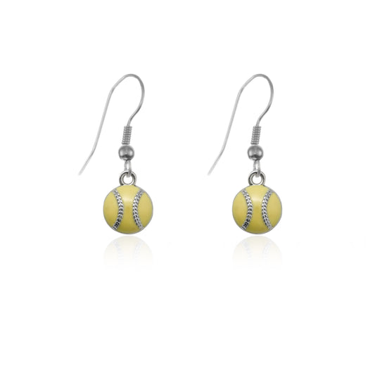 Silver Petite Softball Charm Dangle Earrings