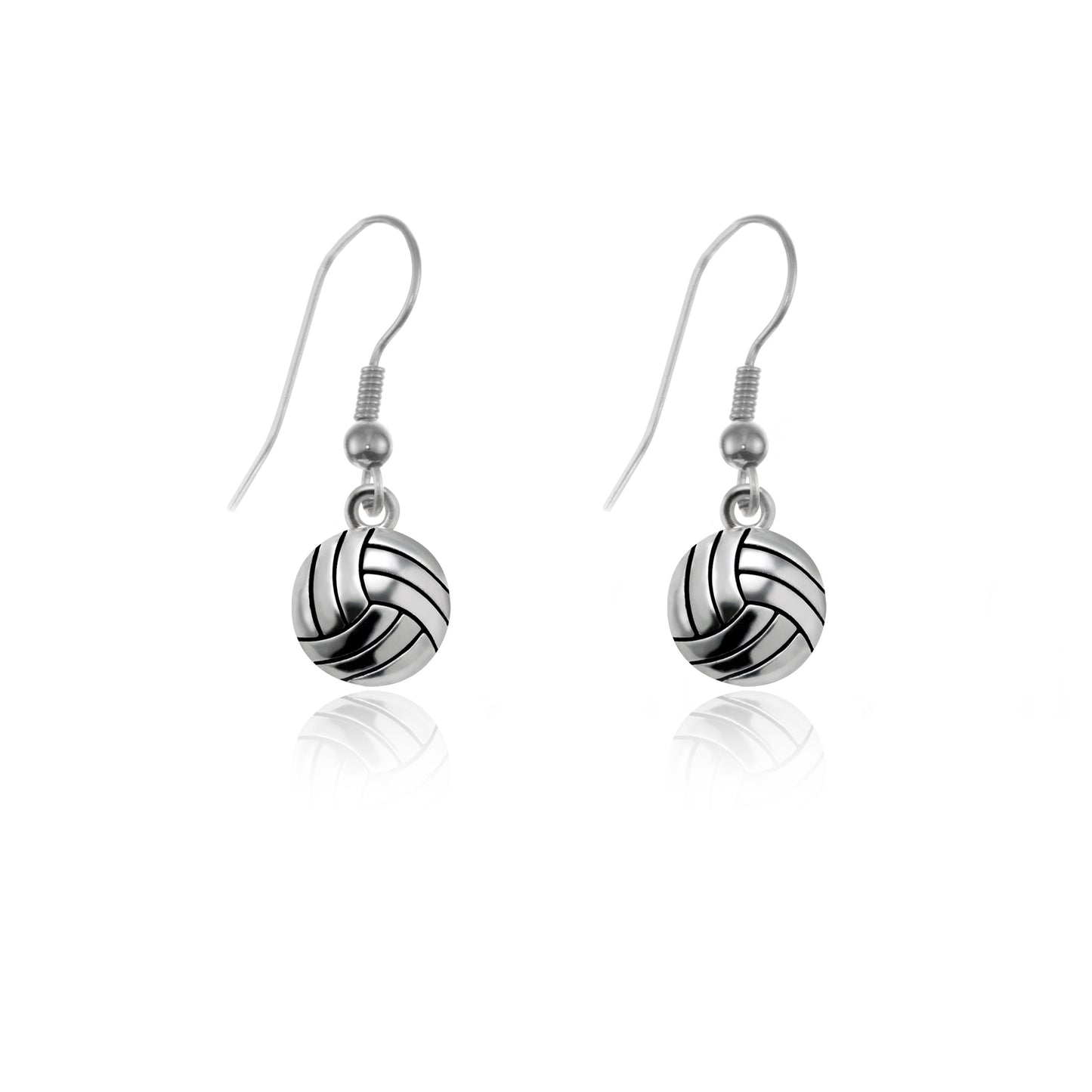 Silver Petite Volleyball Charm Dangle Earrings