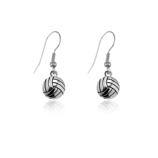 Silver Petite Volleyball Charm Dangle Earrings
