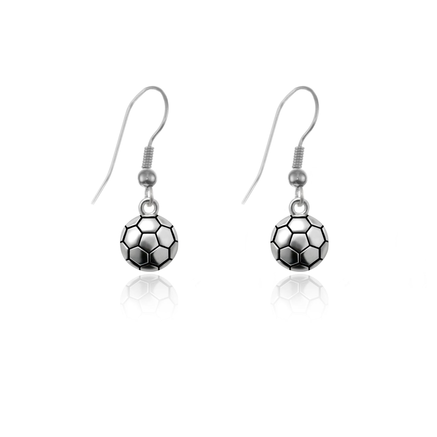 Silver Petite Soccer Ball Charm Dangle Earrings
