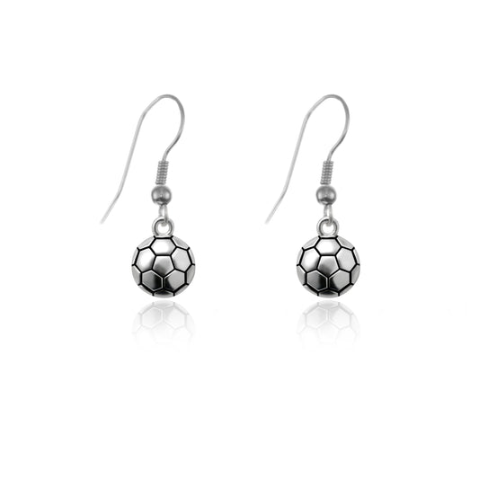 Silver Petite Soccer Ball Charm Dangle Earrings