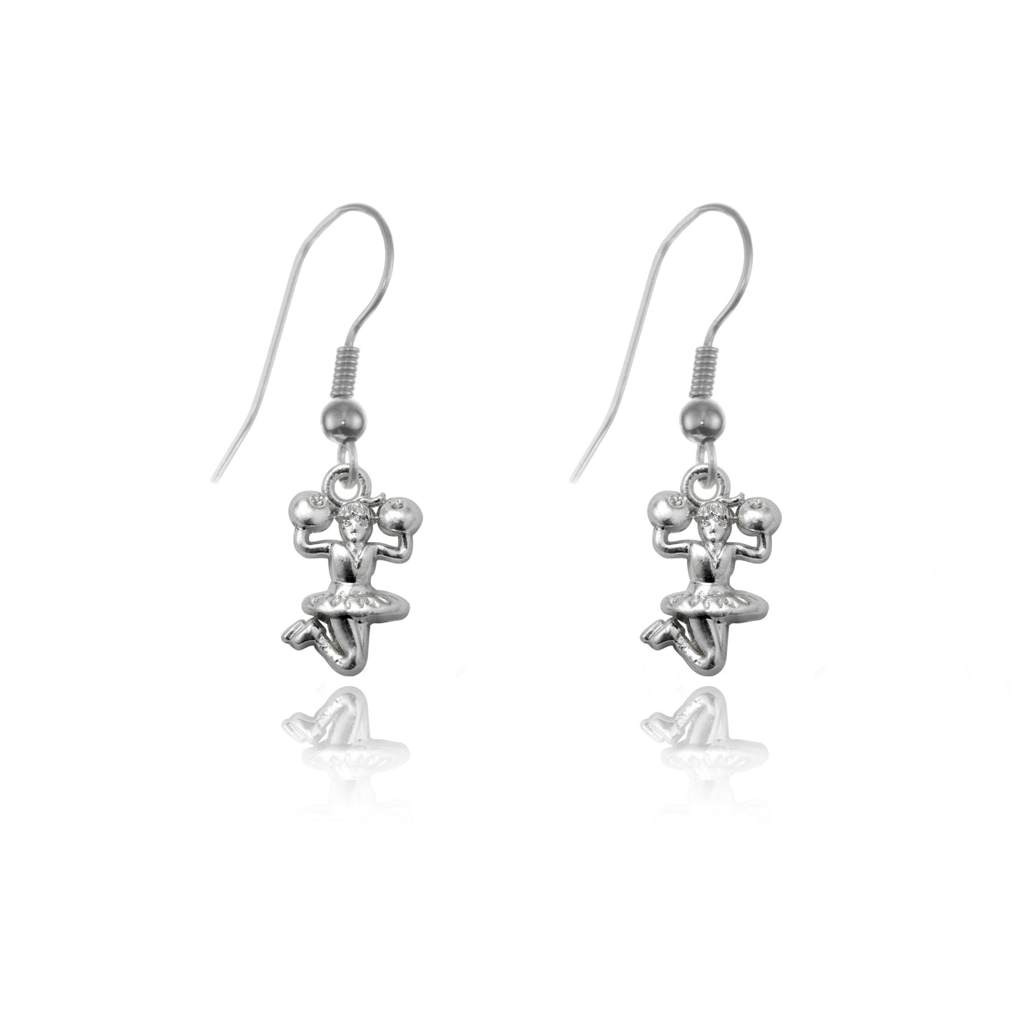 Silver Petite Cheerleader Charm Dangle Earrings