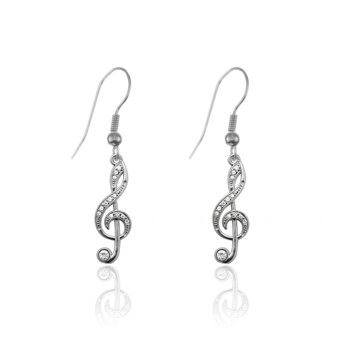 Silver Musical Note Charm Dangle Earrings