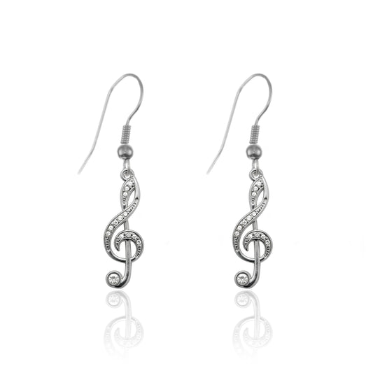Silver Musical Note Charm Dangle Earrings