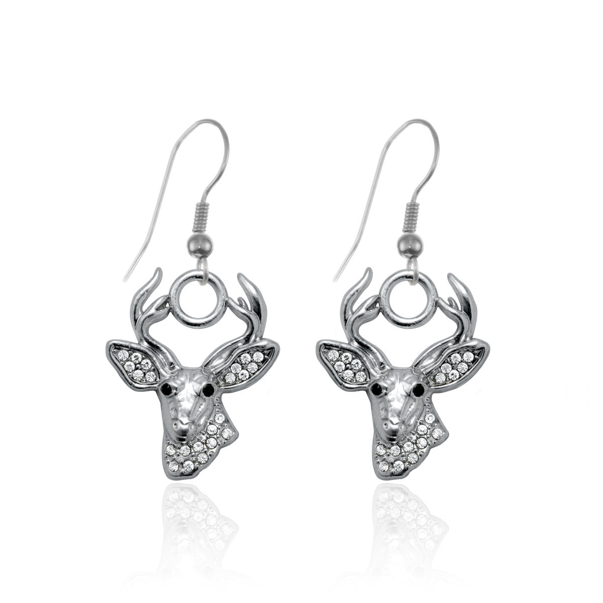 Silver Deer Charm Dangle Earrings