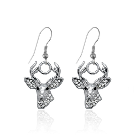 Silver Deer Charm Dangle Earrings