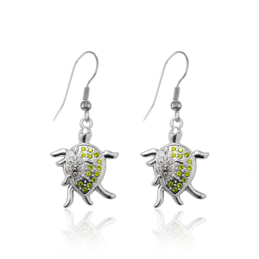 Silver Sea Turtle Family Charm Dangle Earrings