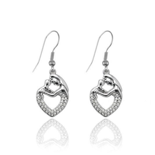 Silver Mother and Child Charm Dangle Earrings
