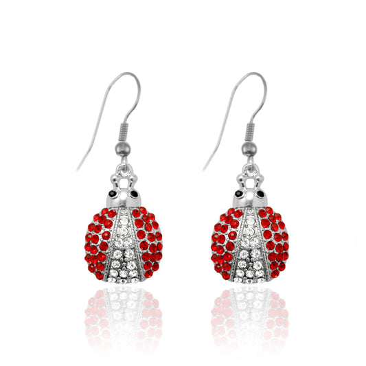 Silver Lady Bug Charm Dangle Earrings