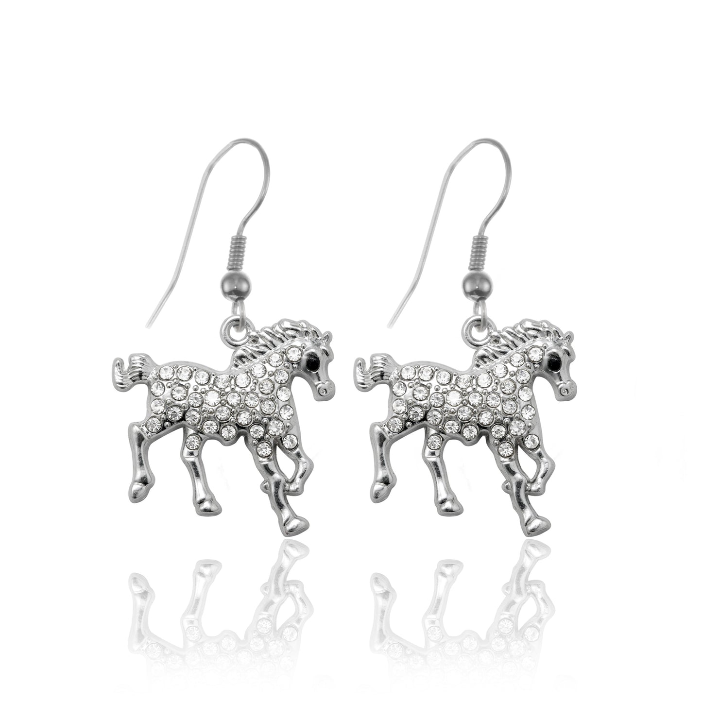 Silver Galloping Horse Charm Dangle Earrings