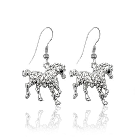 Silver Galloping Horse Charm Dangle Earrings