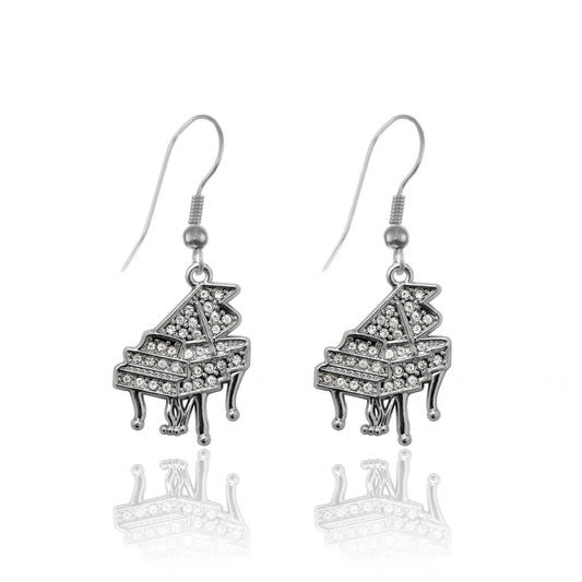 Silver Piano Charm Dangle Earrings