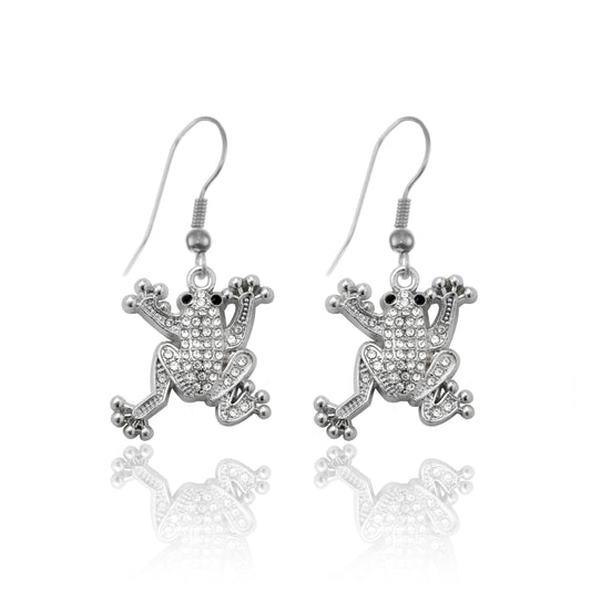 Silver Frog Charm Dangle Earrings