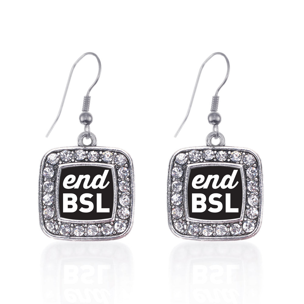 Silver End BSL Square Charm Dangle Earrings