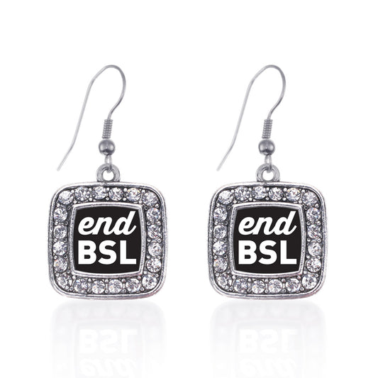 Silver End BSL Square Charm Dangle Earrings