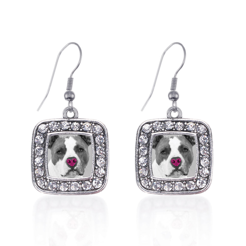Silver Big Dogs with Big Hearts BSL Awareness Square Charm Dangle Earrings