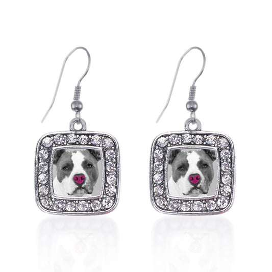 Silver Big Dogs with Big Hearts BSL Awareness Square Charm Dangle Earrings