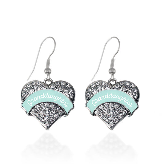 Silver Mint Granddaughter Pave Heart Charm Dangle Earrings