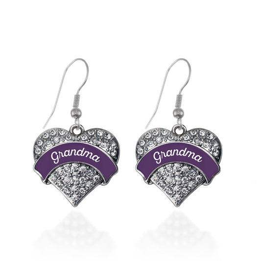 Silver Plum Grandma Pave Heart Charm Dangle Earrings