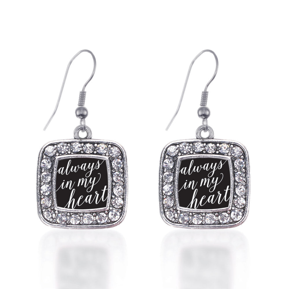 Silver Always in my Heart Square Charm Dangle Earrings