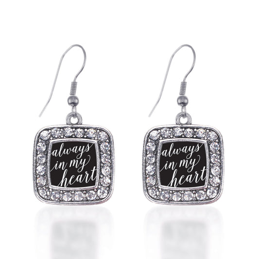 Silver Always in my Heart Square Charm Dangle Earrings