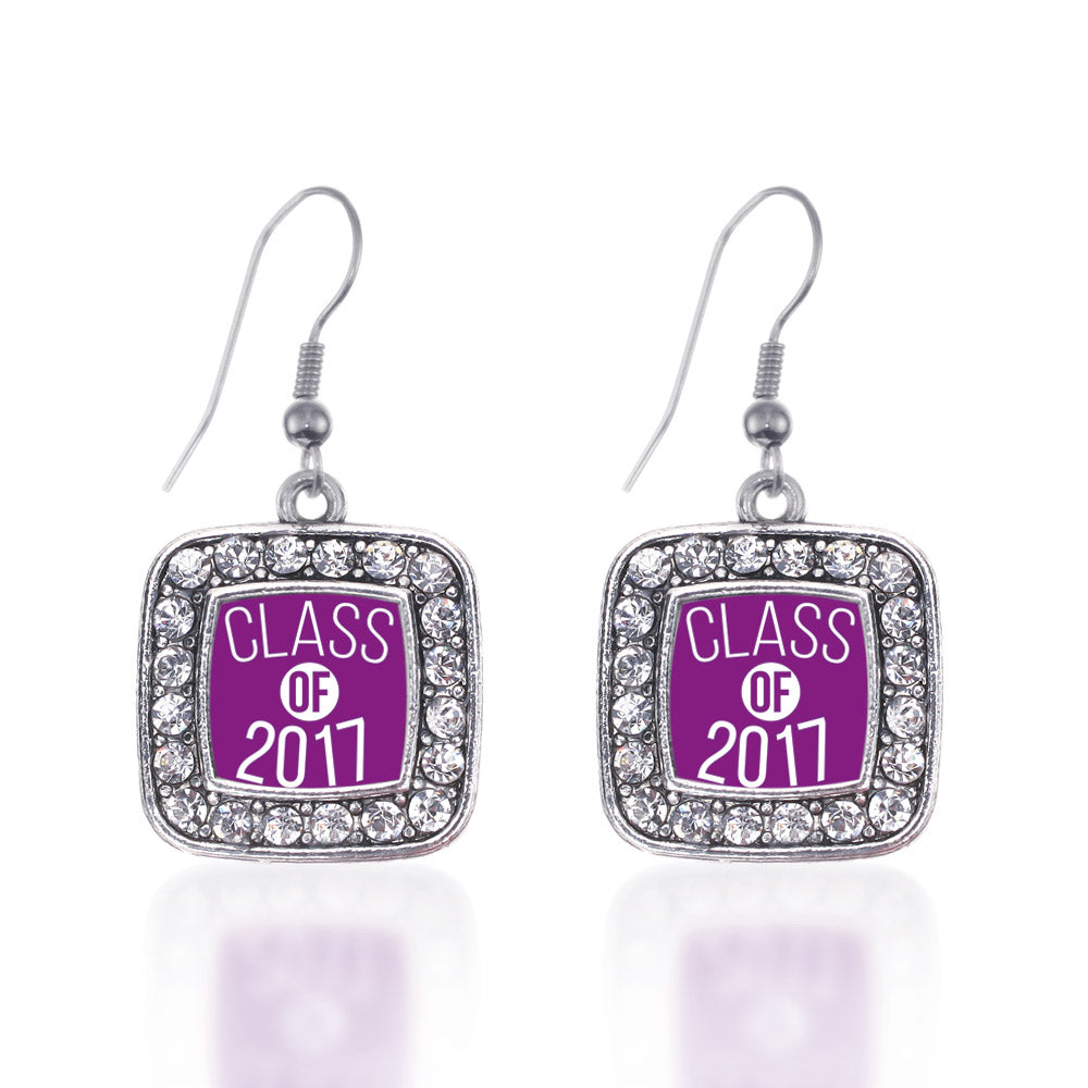 Silver Purple Class of 2017 Square Charm Dangle Earrings