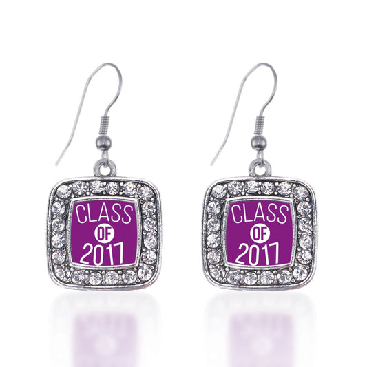 Silver Purple Class of 2017 Square Charm Dangle Earrings