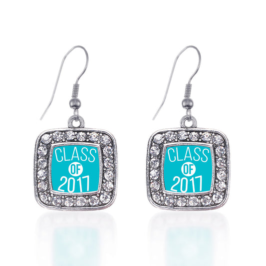 Silver Teal Class of 2017 Square Charm Dangle Earrings
