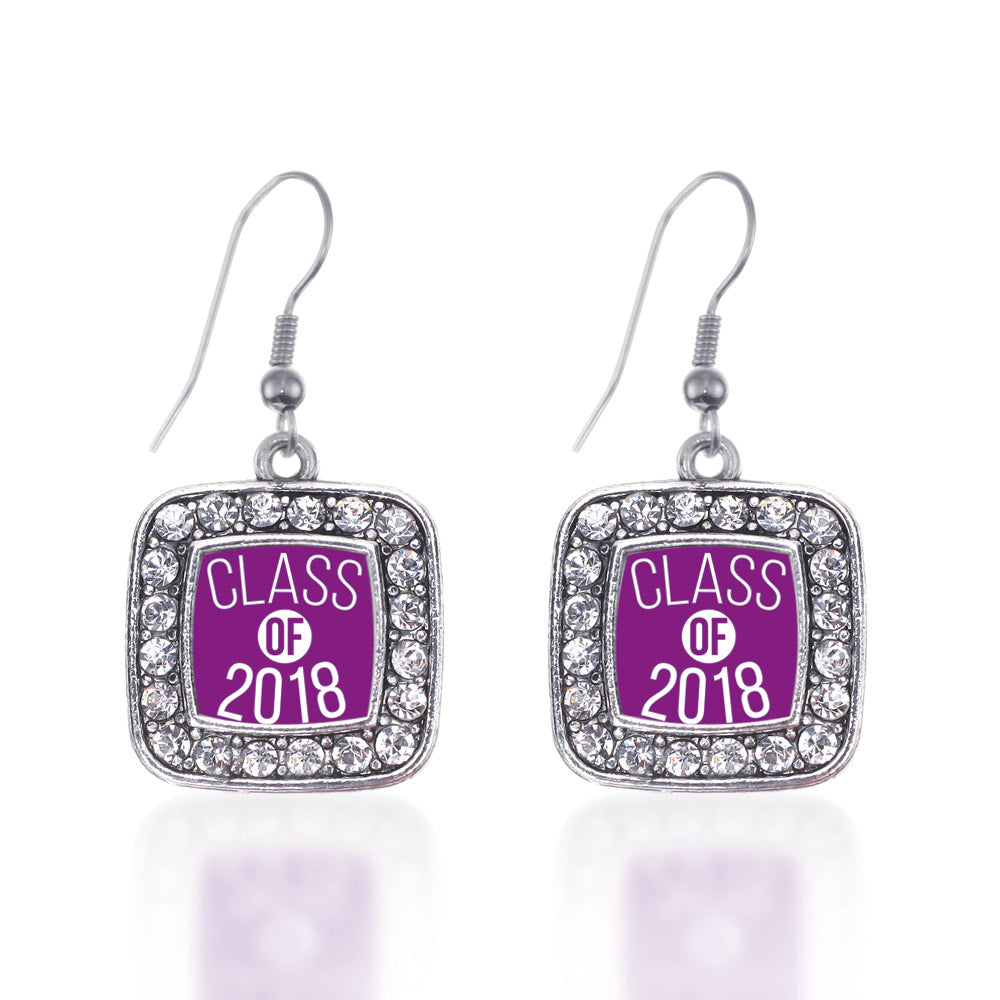 Silver Purple Class of 2018 Square Charm Dangle Earrings