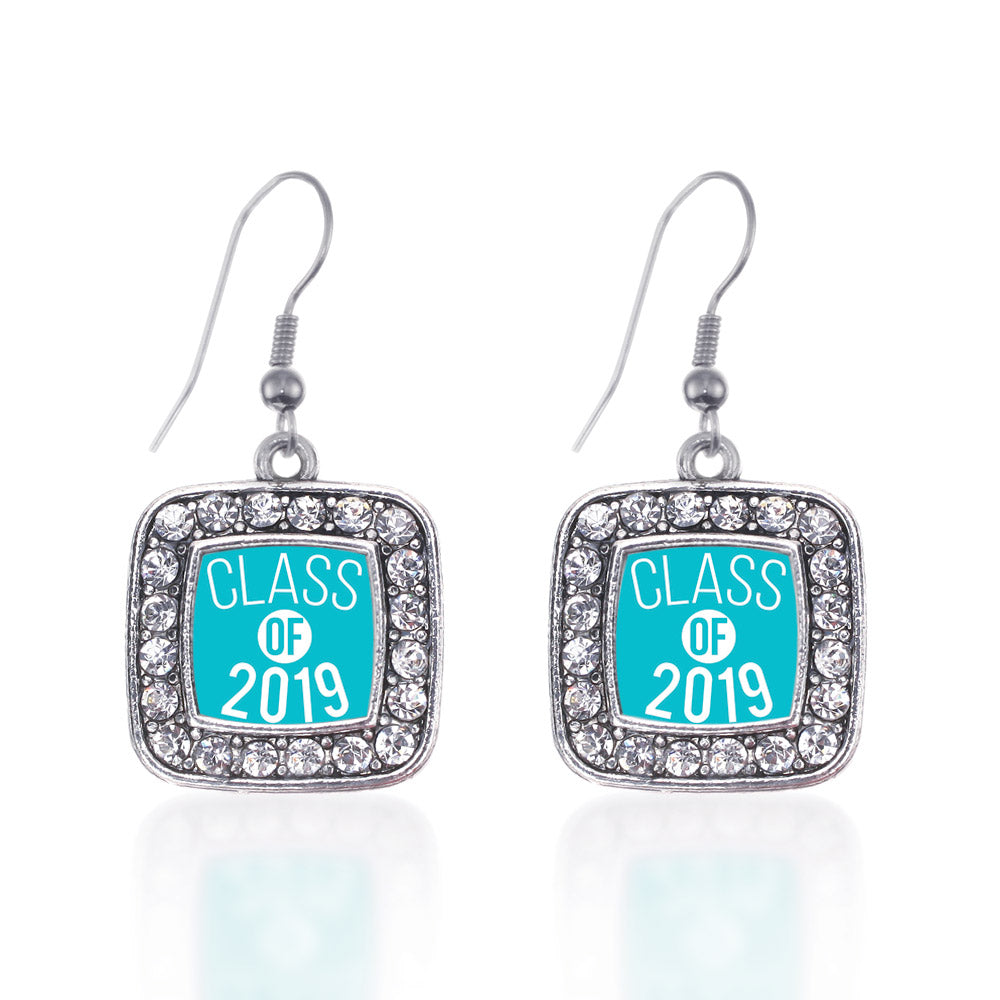 Silver Teal Class of 2019 Square Charm Dangle Earrings